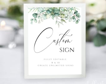 Greenery custom sign, Editable wedding custom sign, Printable custom sign, Eucalyptus custom sign, Custom wedding sign template, GIGI