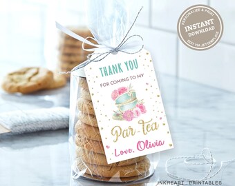 Editable Tea party Favor Tags, Par-tea Favor Tag, Tea Thank you tag, tea party Thanks, Printable Tea Tag , Baby Shower Tea Tag, BGT01