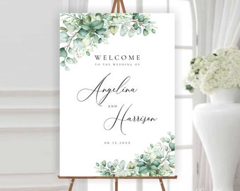 Wedding Welcome Sign Template, greenery Welcome Sign, Printable Welcome Sign Wedding, Editable Welcome Sign, Instant Download,GIGI