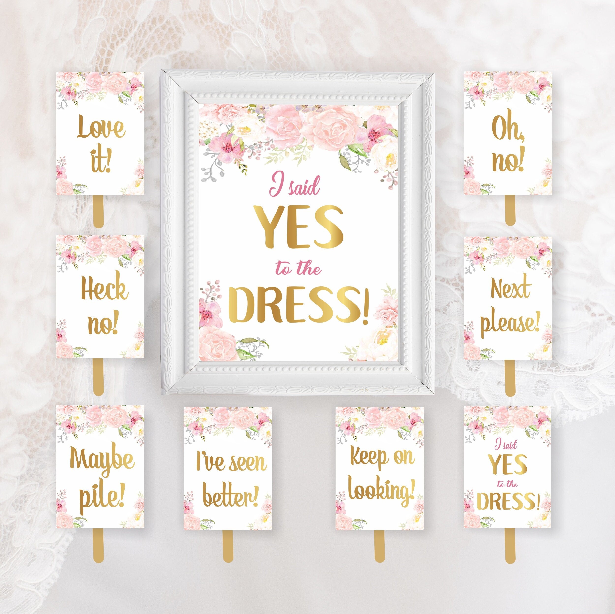 Say Yes to the Dress Signs, Wedding Dress Shopping Paddles, Bridal Dress Shopping Signs, Bridal