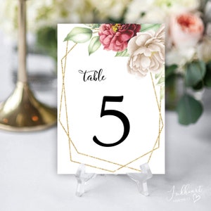 Floral Table Number Template, Wedding Number Signs for tables, Printable Table Numbers for Wedding, Instant Download, ANGELA