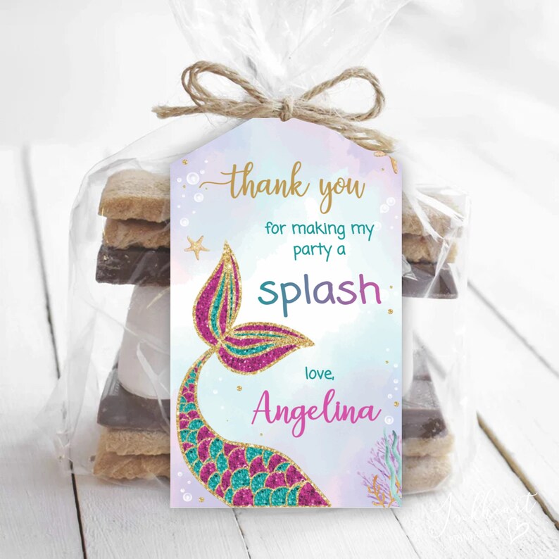 Editable Mermaid Favor Tags, Birthday Thank You Tag, Mermaid Gift Tag, Printable Favor Tag ...