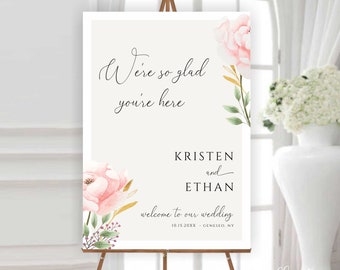 Wedding Welcome Sign Template, Floral Welcome Sign, Printable Welcome Sign Wedding, Editable Welcome Sign, Instant Download, KRISTEN