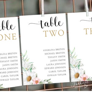 Carte per posti a sedere appesi floreali, tabella dei posti a sedere per matrimoni, tabella dei posti a sedere al tavolo, carte per posti a sedere per il ricevimento di nozze, modello modificabile, ALLISON