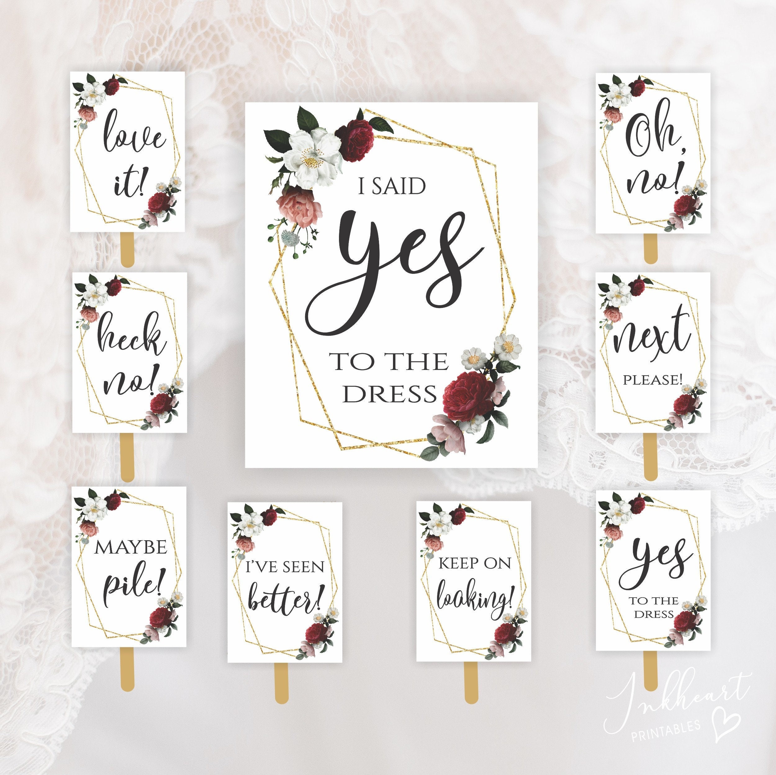 Say Yes to the Dress Signs, Wedding Dress Shopping Paddles, Bridal Dress Shopping Signs
