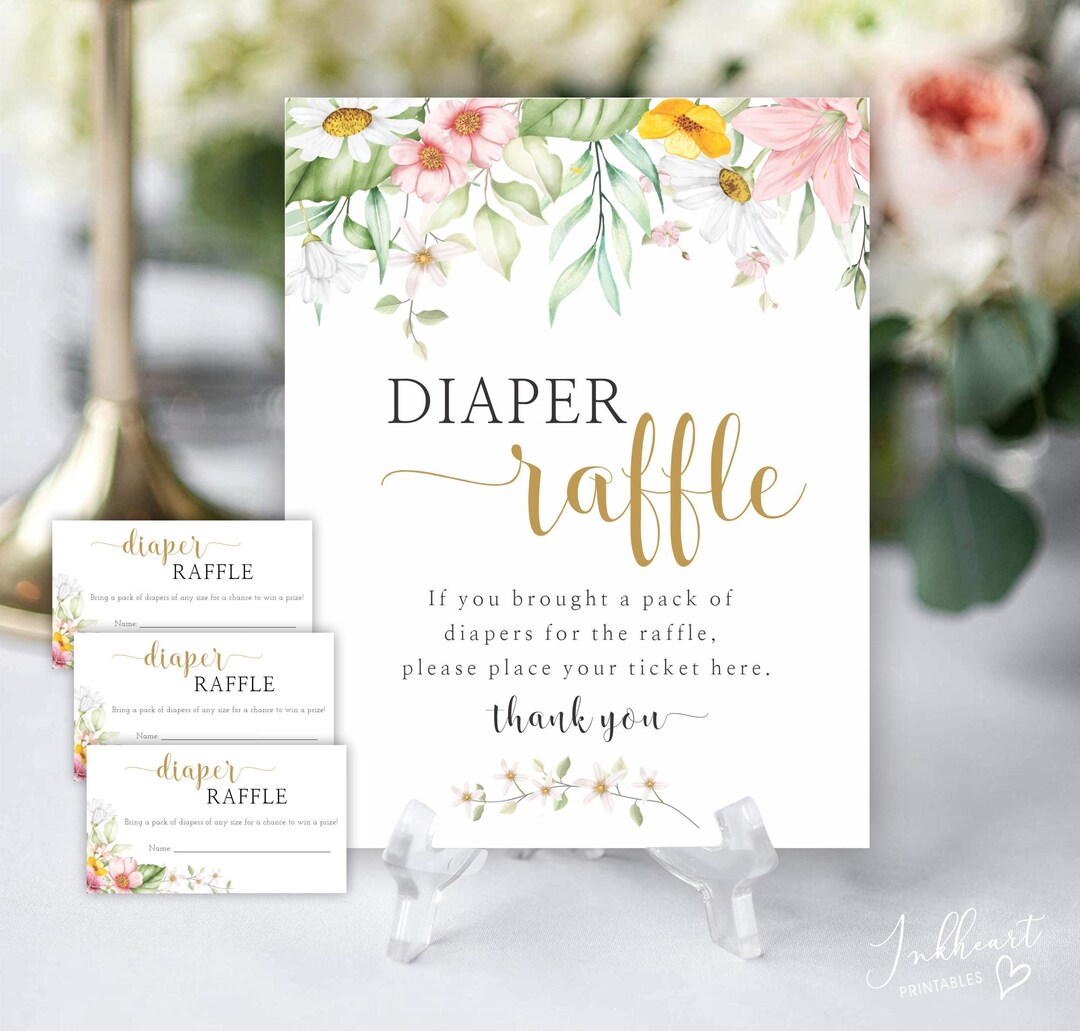 Floral Baby Diaper Raffle Game, Diaper Raffle Tickets Printables