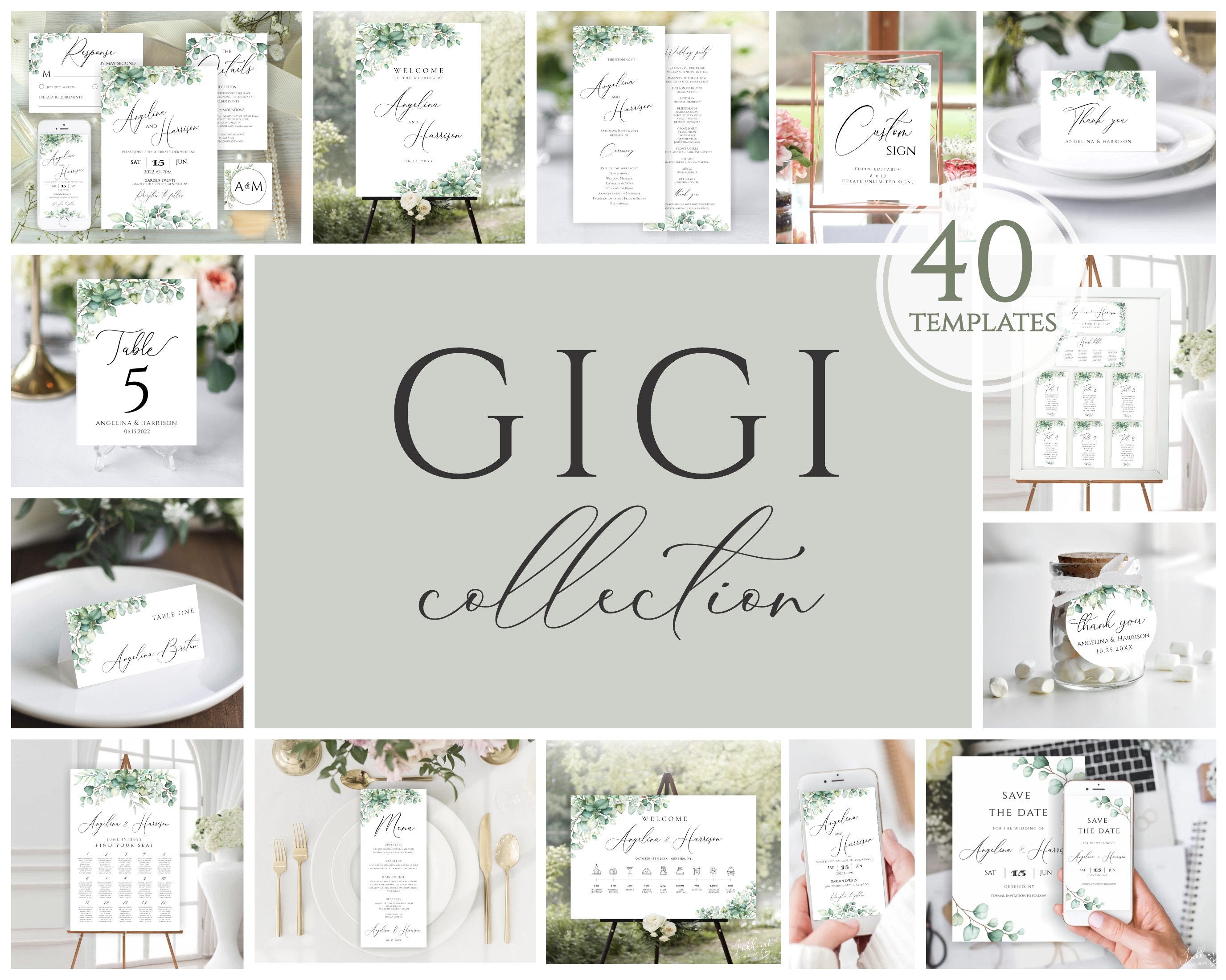 Wedding Template Bundle, Greenery Wedding Set, Editable Wedding Template Kit, Printable Wedding Bundle, Wedding Stationary Bundle, GIGI