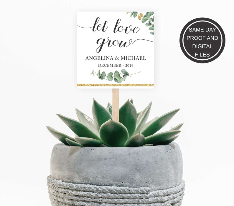 wedding Favor Tags Eucalyptus Favor Tags Plant Tags Let Love Grow Tags Favour Tags GP1 Greenery favor tag Printable Tags