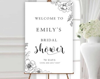 Floral Bridal Welcome Sign, Welcome Bridal Shower Sign, Shower Welcome Sign template, Welcome Sign Poster, Editable Welcome Sign, EMILY