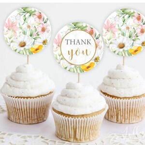 Thank you Cupcake Toppers, Pink & Gold Cupcake Toppers, Cupcake Toppers for gift, Printable toppers, Allison