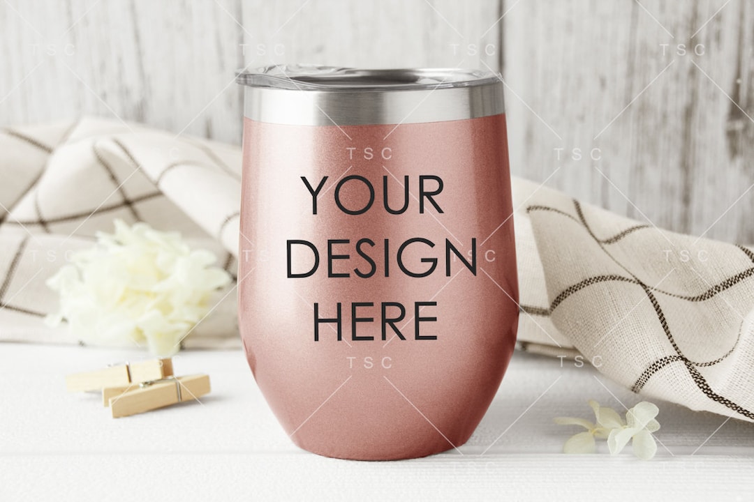 12oz Rose Gold Wine Tumbler Mockup / Styled Stock Photography kitchen