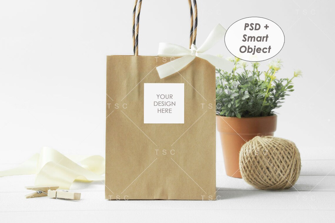 Kraft Paper Bag Sticker Mockup / Square Label / Square Sticker Etsy
