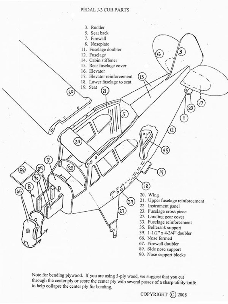 Piper J3 Cub or Super Cub Pedal Plane Plans Home & Hobby Doll & Model