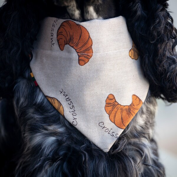 Bandana 'Croissant' - Dog Bandana - Slip on Over the Collar | tie on Dog Bandana - Cat bandana - Pet Accessories - Bandana for puppy