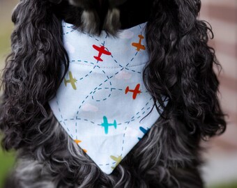 Bandana &#39;Airplanes&#39;- Dog Bandana - Slip on Over the Collar | tie on Dog Bandana - Cat bandana - Pet Accessories - Bandana for puppy