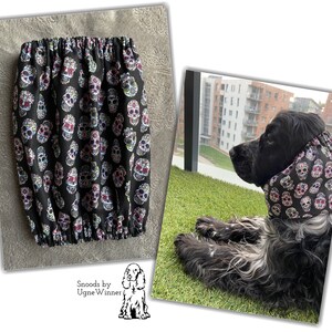 Skull cotton dog snood - black dog snood - Snoods for long-eared dogs - Spaniel snood - Basset snood -Snoods for dogs - cotton snood