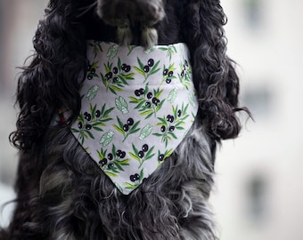 Bandana &#39;Olives&#39; - Dog Bandana - Slip on Over the Collar | tie on Dog Bandana - Cat bandana - Pet Accessories - Bandana for puppy
