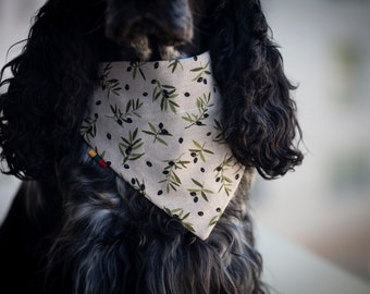 Bandana &#39;Olives&#39; - Dog Bandana - Slip on Over the Collar | tie on Dog Bandana - Cat bandana - Pet Accessories - Bandana for puppy