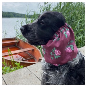Roses cotton snood - simple or wavy endings - Snoods for long-eared dogs - Cavalier cocker spaniel snood - Basset snood - Dog ear protector