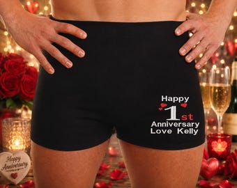 Personalised 1st Anniversary Boxer Shorts, Custom Embroidered Anniversary Gift for Him, Cotton Anniversary Underwear, Husband Gift