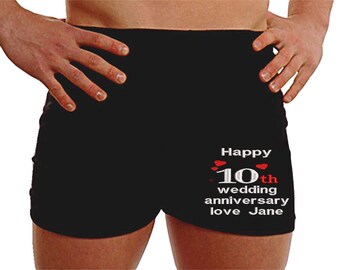Personalised boxer shorts boxers custom 10th anniversary message gifts 4 hearts presents husband hubby underwear embroidered men