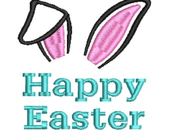 Machine Embroidery Designs Happy Easter bunny ears 80mm x 87mm download file .dst .hus .pes .exp .vip .xxx .jef
