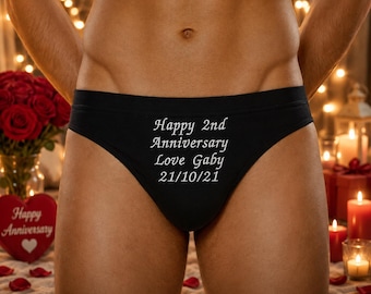 Personalised 2nd Anniversary Briefs, Custom Embroidered Anniversary Underwear for Him, Romantic Husband Gift, Personalised Mens Briefs