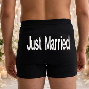 Personalised Just Married Groom Boxer Shorts, Wedding Gift for Husband, Embroidered Groom Underwear, Honeymoon Gift, Wedding Night Boxers