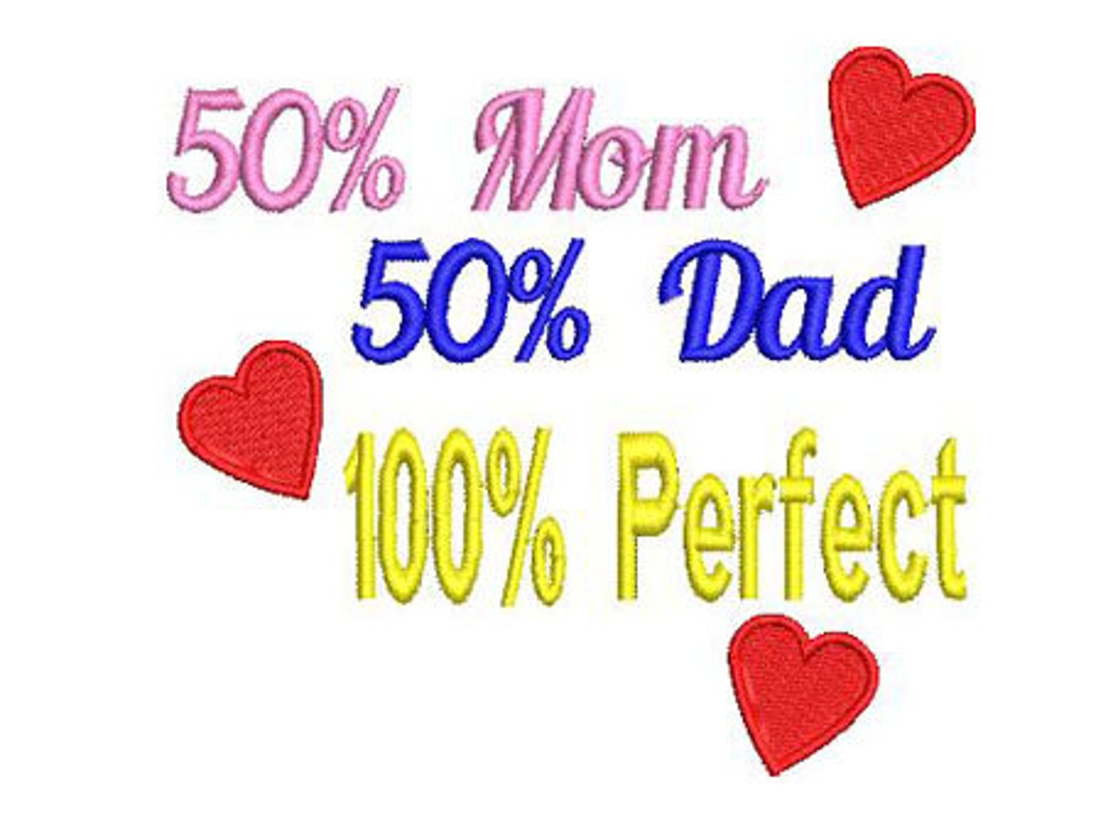 Machine Embroidery Design 50 Mom 50 Dad 100 Perfect 100mm X 100mm ...