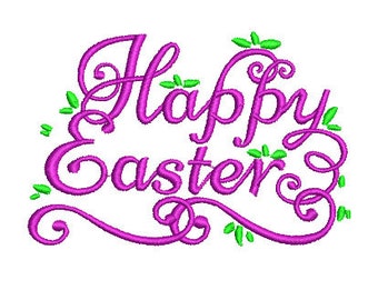 Machine Embroidery Designs Happy Easter script font 93mm x 61mm download file .dst .hus .pes .exp .vip .xxx .jef