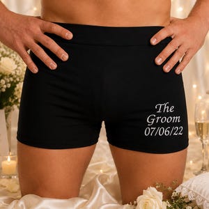 Calzoncillos bóxer personalizados para el novio, ropa interior con la fecha de la boda personalizada, regalo bordado para el novio, bóxers para la mañana de la boda, regalo de boda para el novio
