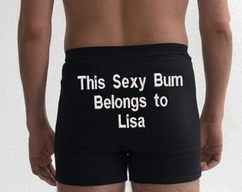 Cuecas boxer personalizadas para o Dia dos Namorados, aniversário de casamento, roupas íntimas sensuais, presentes para o marido, com bordado personalizado de qualquer mensagem.
