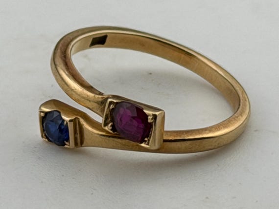 Ruby and sapphire bypass snakehead ring stacker 9… - image 8