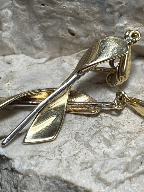 Solid 9ct hallmarked gold vintage dangle drop ear… - image 2