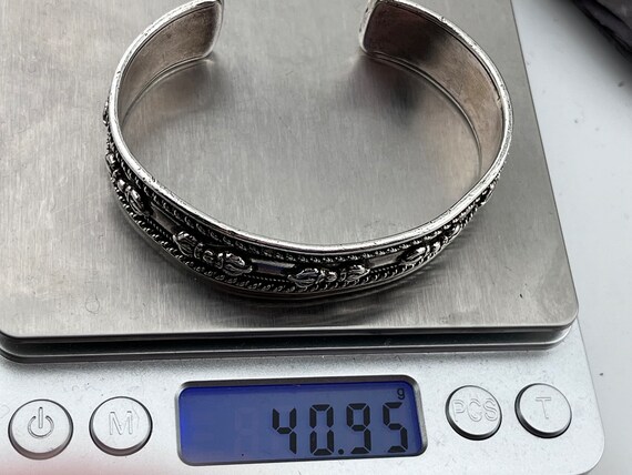 Heavy unmarked solid silver torc bangle bracelet … - image 3