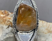 Enormous silver mounted vintage rustic citrine ring size ukP1 2 usa7.75