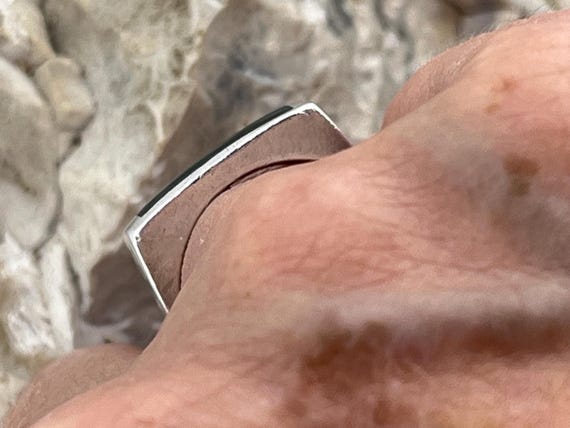 1976 black agate letterbox solid silver signet ri… - image 8