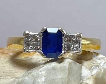 Sapphire and diamond 18ct platinum vintage ring stacker size ukM1/2 usa6.5