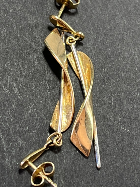 Solid 9ct hallmarked gold vintage dangle drop ear… - image 8