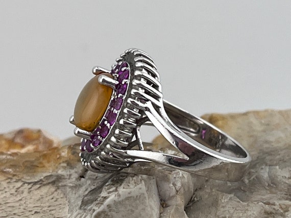 statement Opal, Ruby and white topaz ring size uk… - image 2