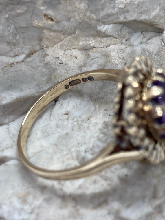 1974 9ct gold diamond cut halo large amethyst rin… - image 4