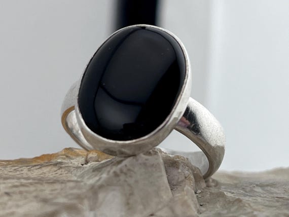 Silver Statement Black Agate Ring Size Uk T1/2 USA 9.75 - Etsy