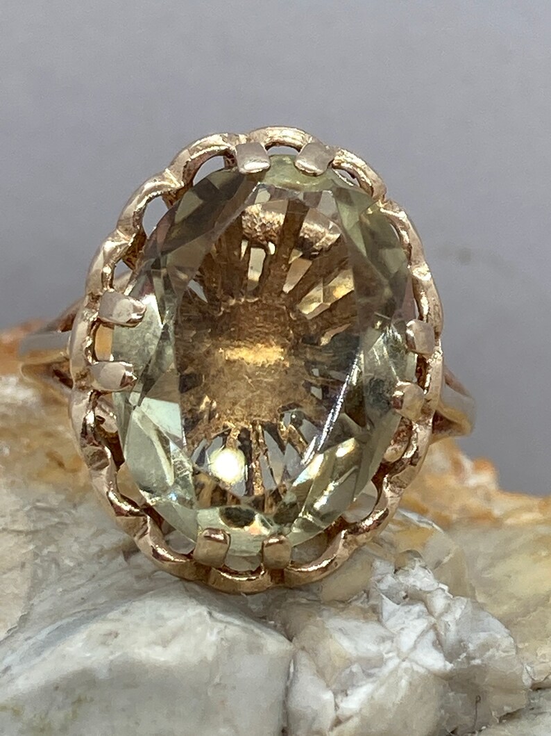 1974 green topaz vintage statement 9ct gold ring size ukO12 USA7.25