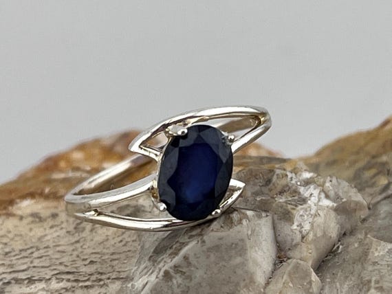 solid silver and sapphire contemporary solitaire … - image 1