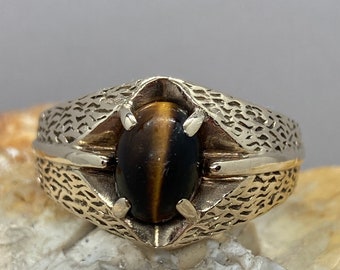 10k guld vintage tigerögon signetring storlek UK01/2 usa 7.5