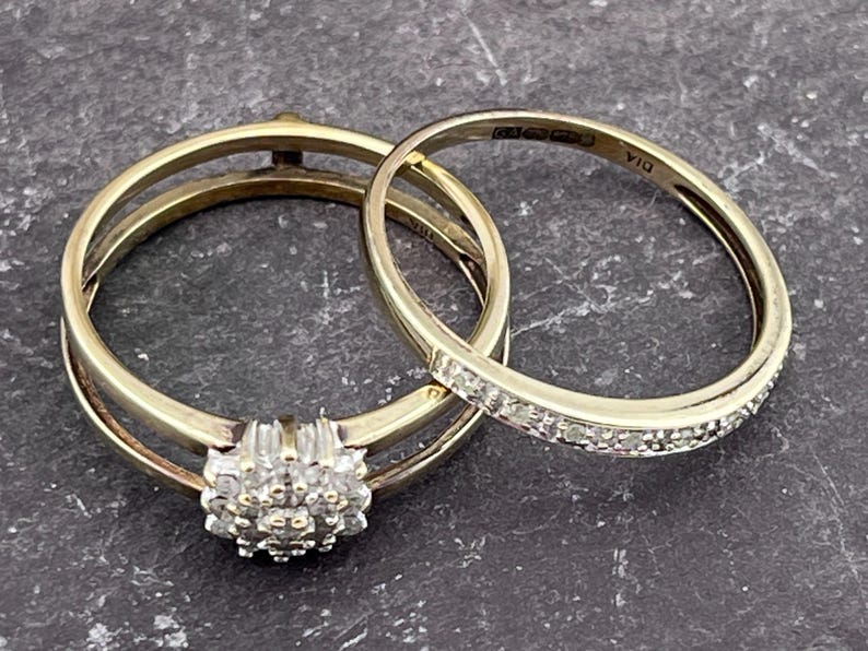 2 Part Rings Diamond Two Part Ring Band Stacker Spacer 9ct Gold Size Uk R USA 8.75 ...