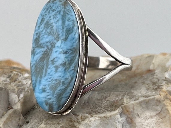 vintage Larimar statement silver ring size uk O U… - image 6