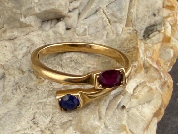 Ruby and sapphire bypass snakehead ring stacker 9… - image 2