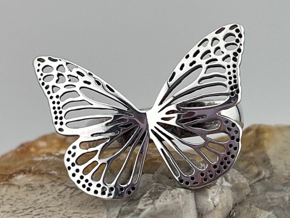 vintage butterfly solid silver ring size uk U USA… - image 1