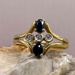 Contemporary sapphire and diamond 18ct gold ring size ukN usa6.5